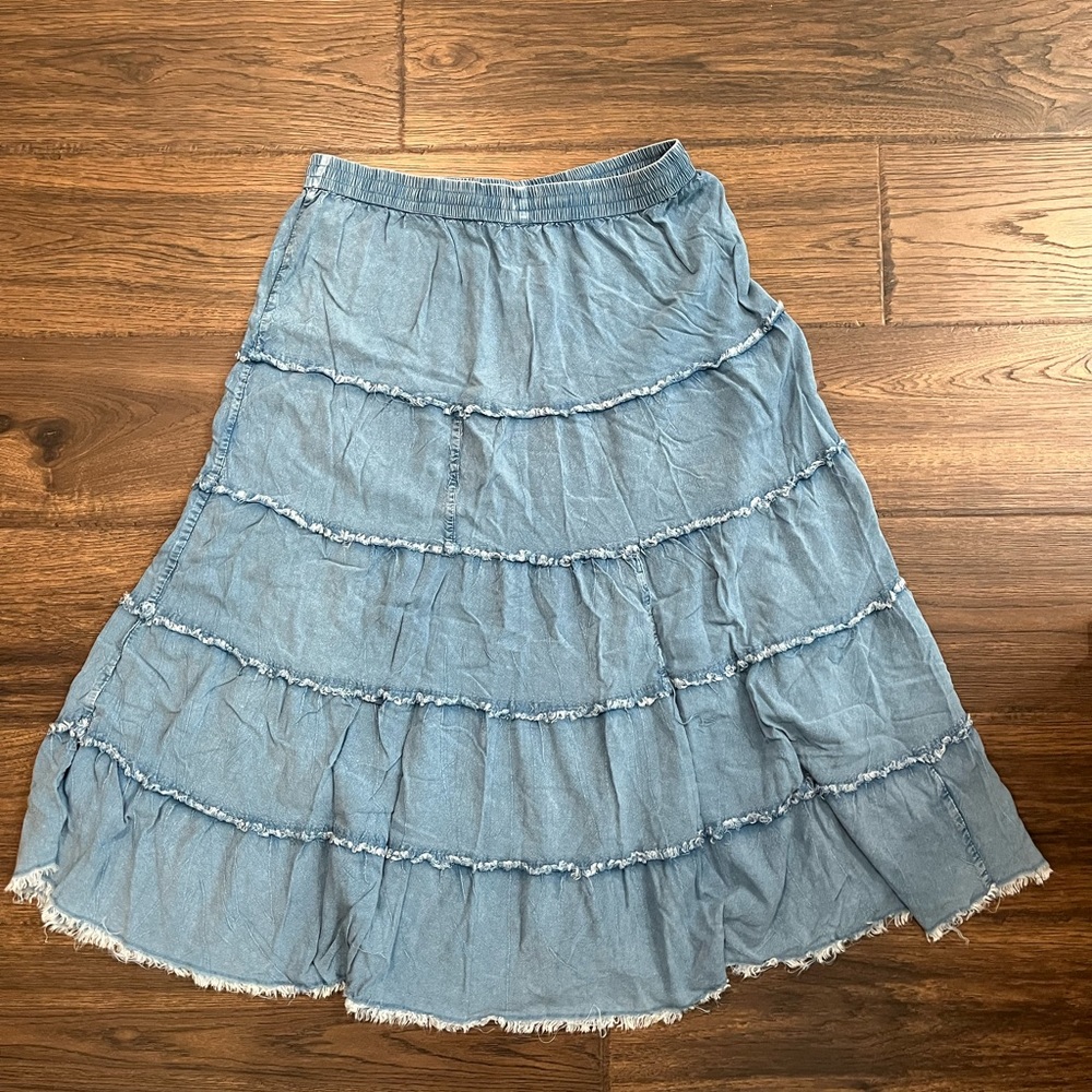 Cato light 100% Rayon skirt. Denim color. Only worn once.